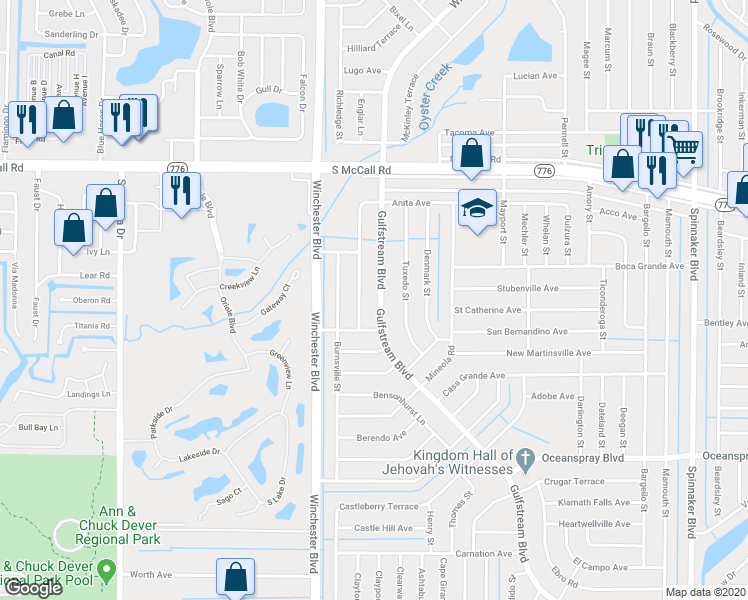 map of restaurants, bars, coffee shops, grocery stores, and more near 9341 Gulfstream Boulevard in Englewood