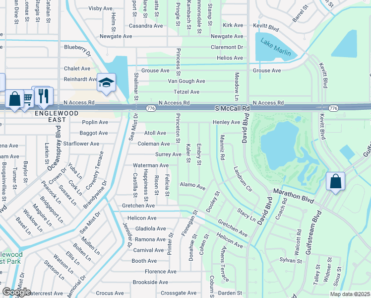 map of restaurants, bars, coffee shops, grocery stores, and more near 7043 Kaler Street in Port Charlotte