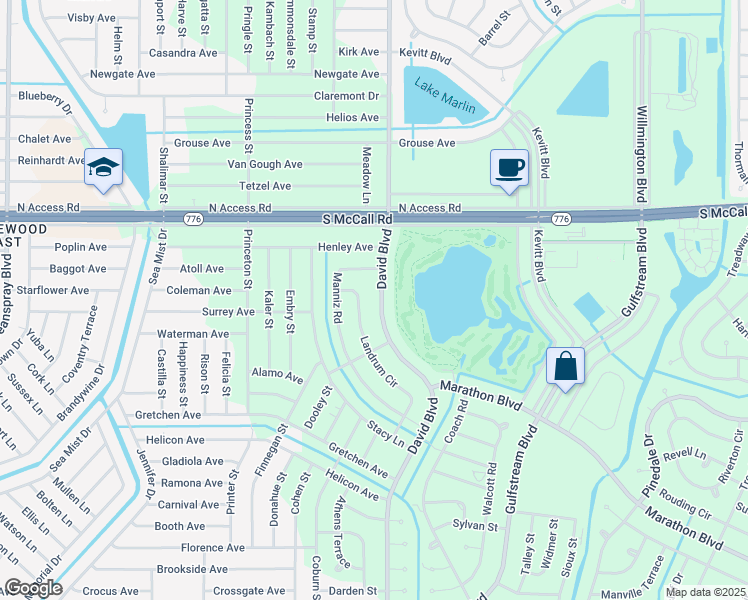 map of restaurants, bars, coffee shops, grocery stores, and more near 7237 David Boulevard in Port Charlotte