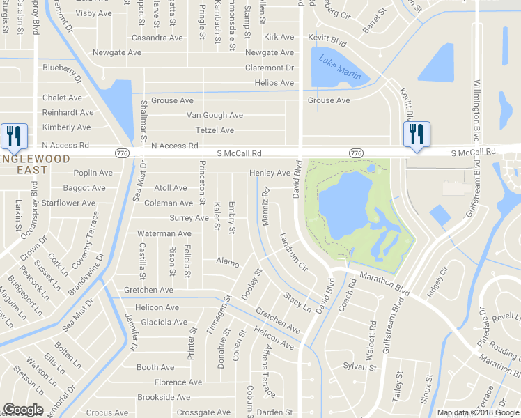 map of restaurants, bars, coffee shops, grocery stores, and more near 7033 Manniz Road in Port Charlotte