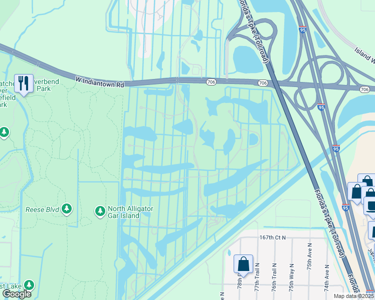 map of restaurants, bars, coffee shops, grocery stores, and more near 106 Carmela Court in Jupiter
