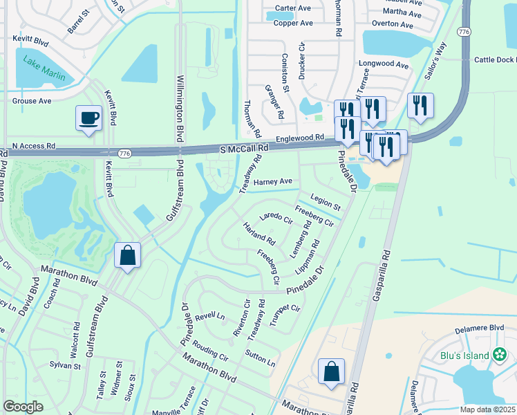 map of restaurants, bars, coffee shops, grocery stores, and more near 7234 Freeberg Circle in Port Charlotte