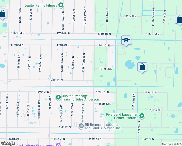 map of restaurants, bars, coffee shops, grocery stores, and more near 17133 Alexander Run in Jupiter