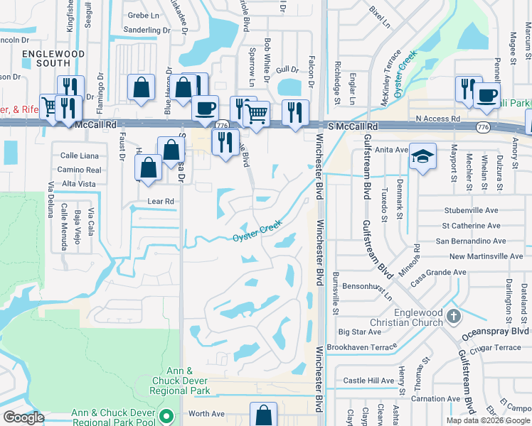 map of restaurants, bars, coffee shops, grocery stores, and more near 8419 Creekview Lane in Englewood