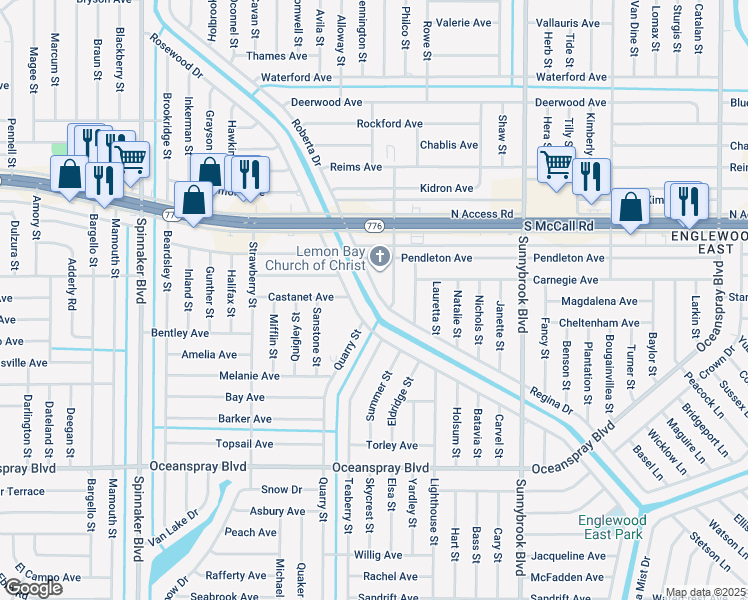 map of restaurants, bars, coffee shops, grocery stores, and more near 7049 Regina Drive in Englewood