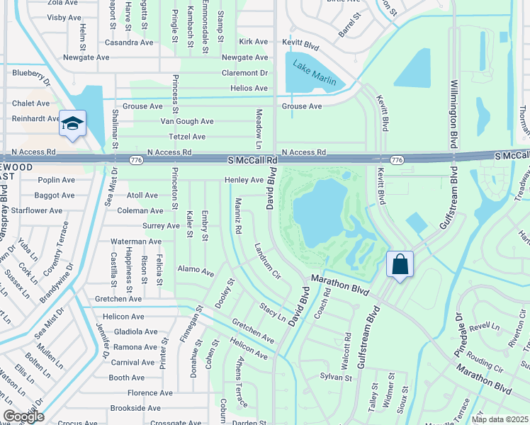 map of restaurants, bars, coffee shops, grocery stores, and more near 7237 David Boulevard in Port Charlotte