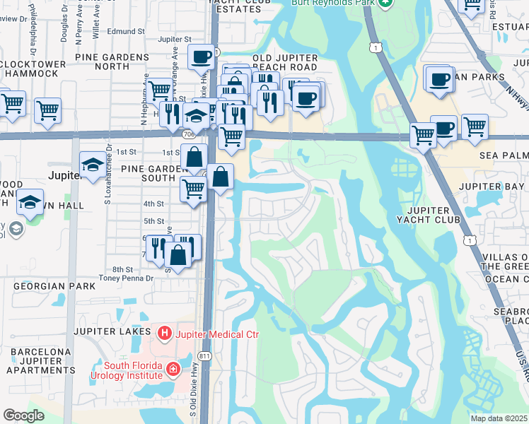 map of restaurants, bars, coffee shops, grocery stores, and more near 17200 Randall Terrace in Jupiter