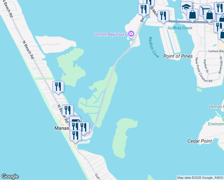 map of restaurants, bars, coffee shops, grocery stores, and more near 1591 Beach Road in Englewood