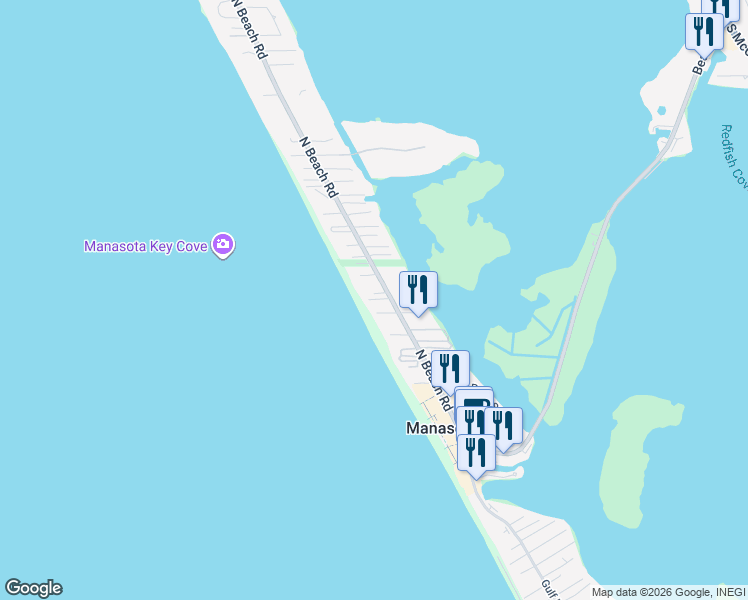 map of restaurants, bars, coffee shops, grocery stores, and more near 2450 North Beach Road in Englewood