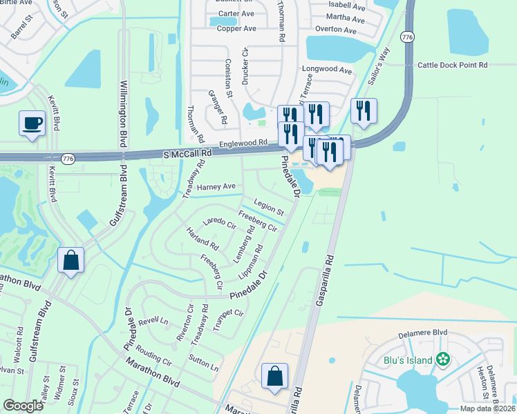 map of restaurants, bars, coffee shops, grocery stores, and more near 7127 Freeberg Circle in Port Charlotte