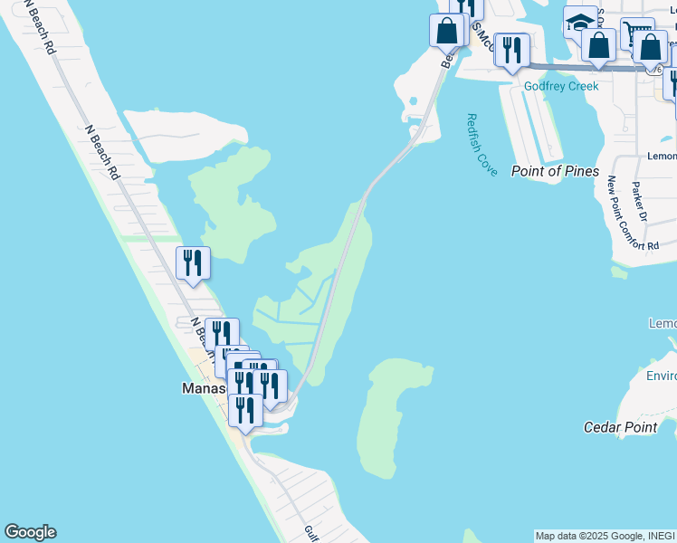 map of restaurants, bars, coffee shops, grocery stores, and more near 1651 Beach Road in Englewood
