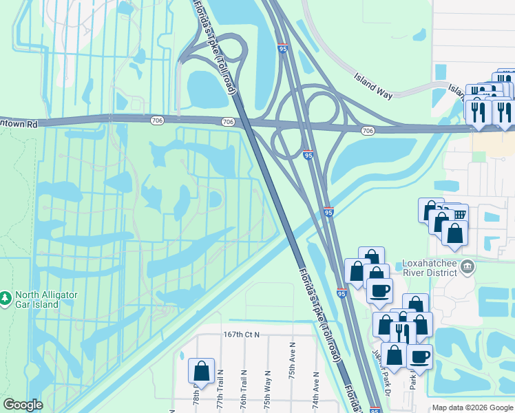 map of restaurants, bars, coffee shops, grocery stores, and more near 121 Tresana Boulevard in Jupiter