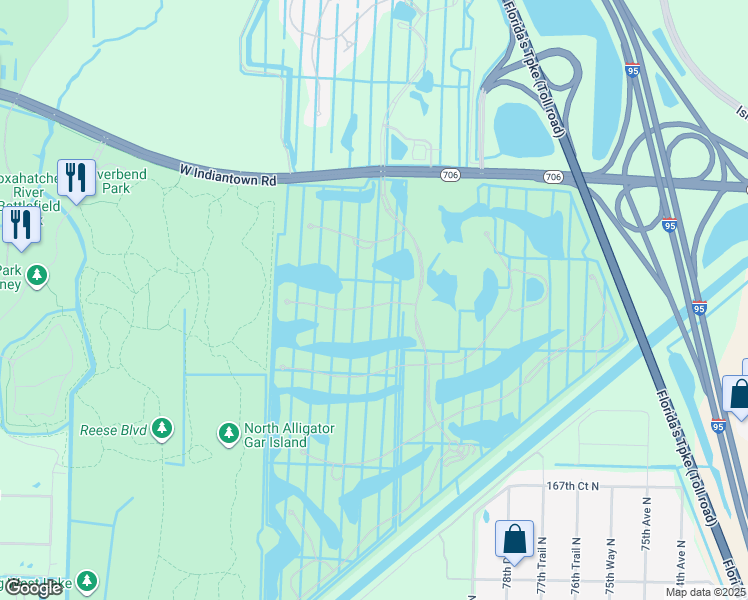 map of restaurants, bars, coffee shops, grocery stores, and more near 134 Carmela Court in Jupiter