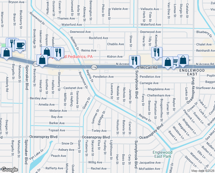 map of restaurants, bars, coffee shops, grocery stores, and more near 7044 Hawksbury Street in Englewood
