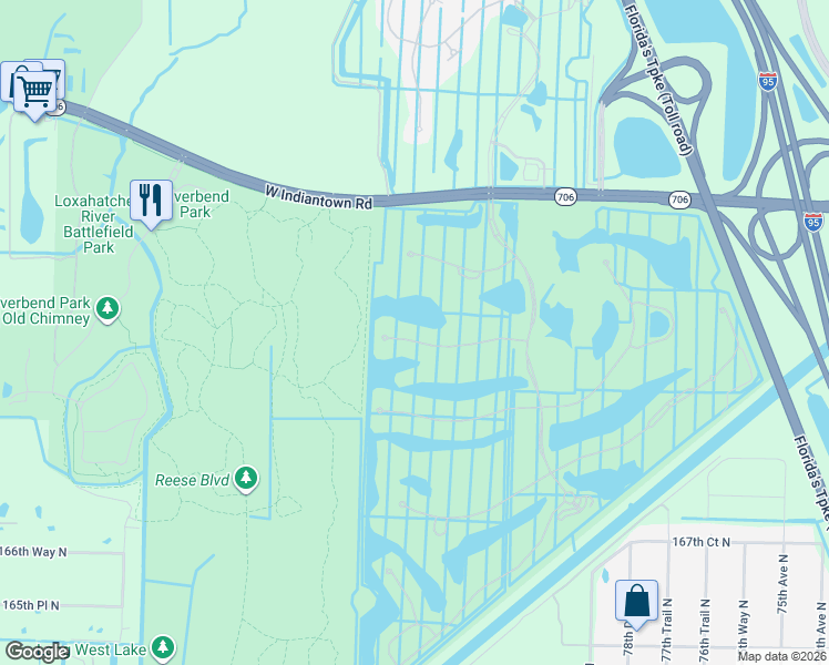 map of restaurants, bars, coffee shops, grocery stores, and more near 162 Carmela Court in Jupiter