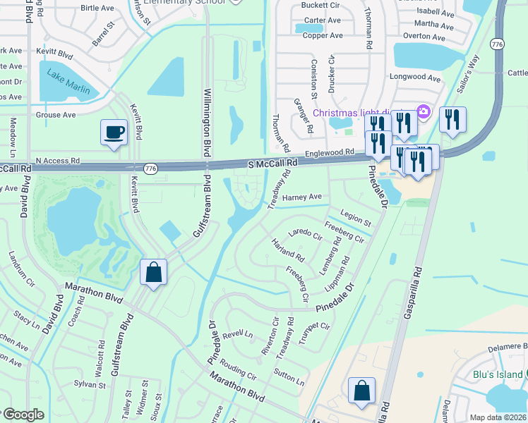 map of restaurants, bars, coffee shops, grocery stores, and more near 135 Seaview Circle in Port Charlotte