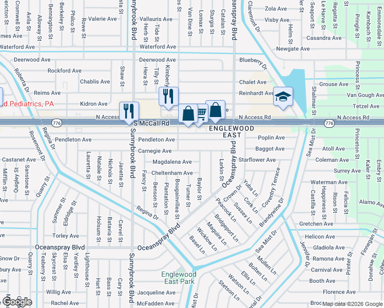 map of restaurants, bars, coffee shops, grocery stores, and more near 11144 Carnegie Avenue in Englewood
