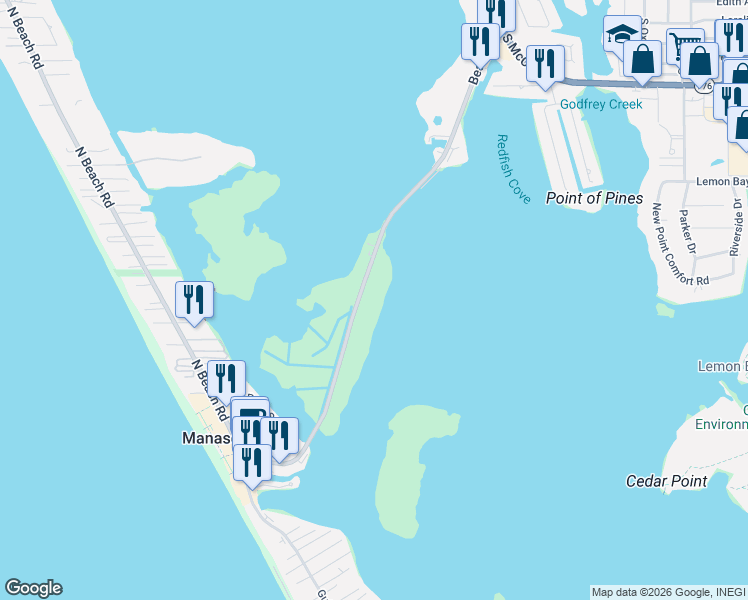 map of restaurants, bars, coffee shops, grocery stores, and more near 1501 Beach Road in Englewood
