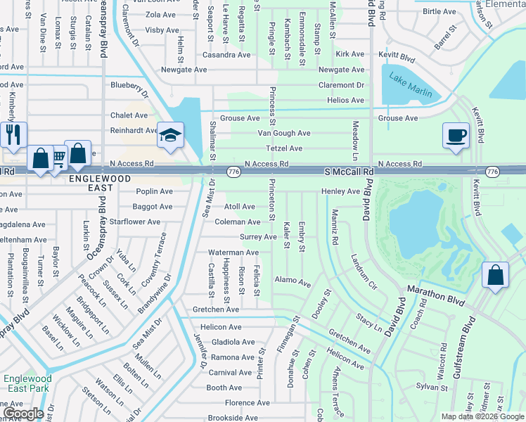 map of restaurants, bars, coffee shops, grocery stores, and more near 12056 Atoll Avenue in Port Charlotte
