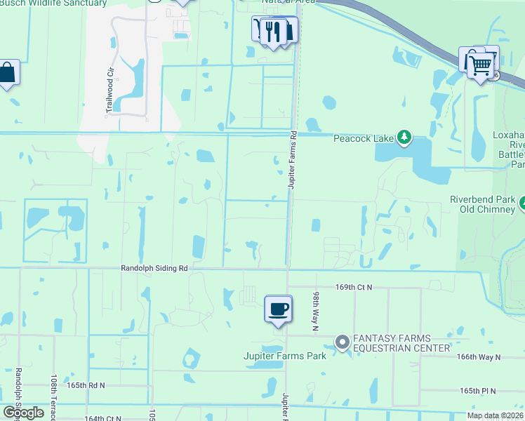 map of restaurants, bars, coffee shops, grocery stores, and more near 10101 Curry Comb Court in Jupiter