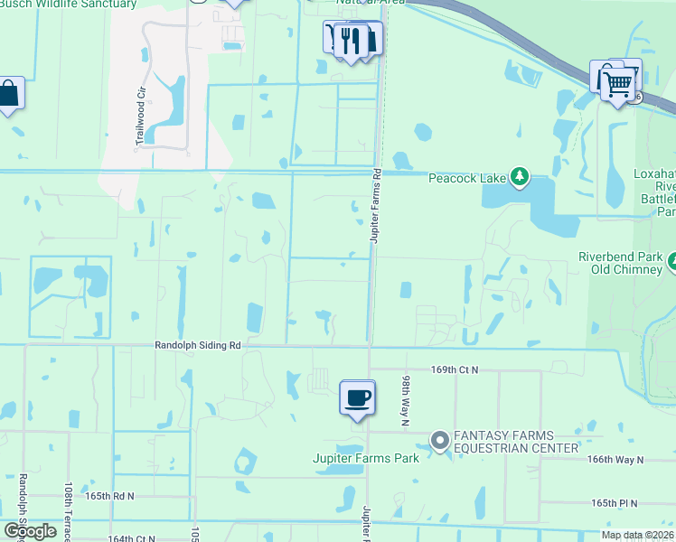 map of restaurants, bars, coffee shops, grocery stores, and more near 10101 Curry Comb Court in Jupiter