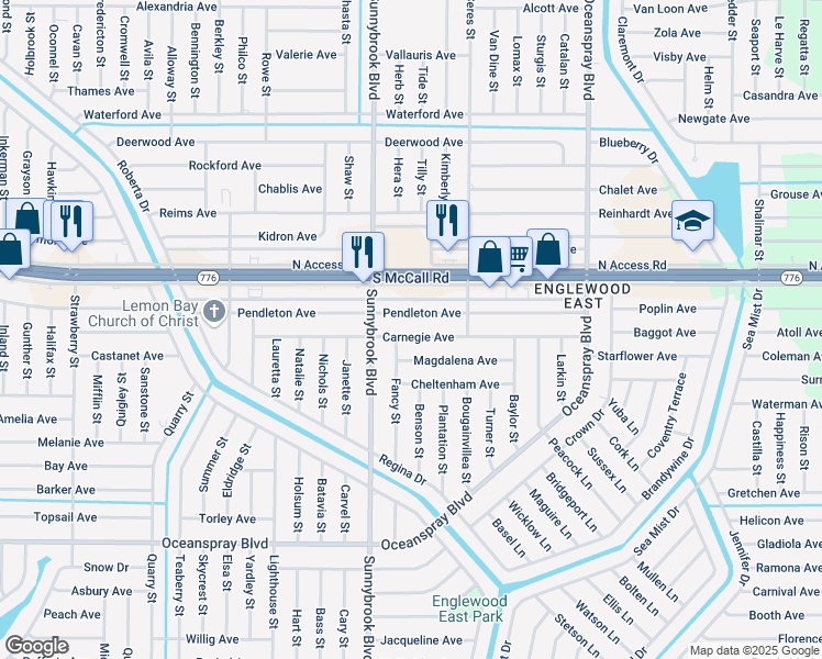 map of restaurants, bars, coffee shops, grocery stores, and more near 11050 Carnegie Avenue in Englewood