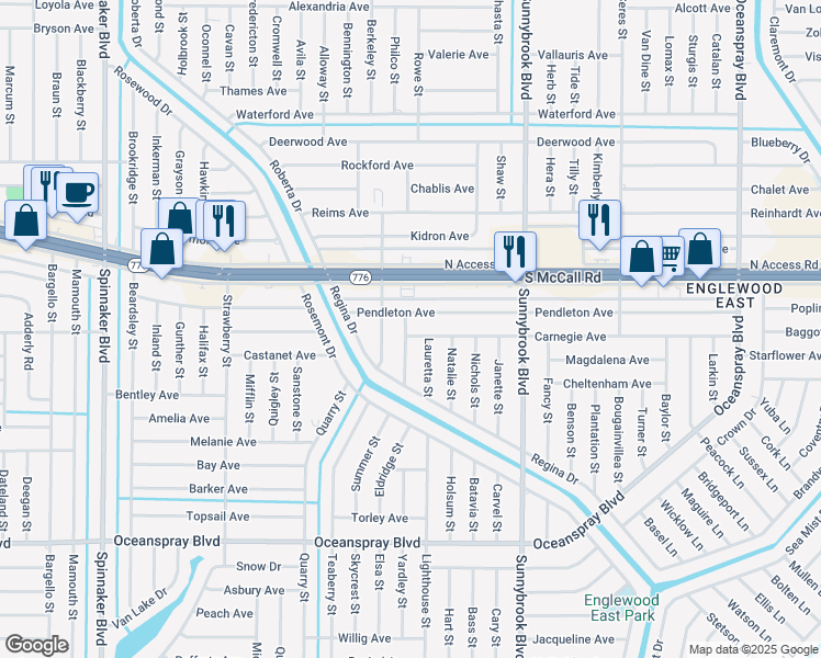 map of restaurants, bars, coffee shops, grocery stores, and more near 10386 Carnegie Avenue in Englewood