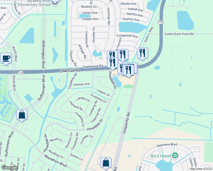 map of restaurants, bars, coffee shops, grocery stores, and more near 6504 Waltman Court in Port Charlotte