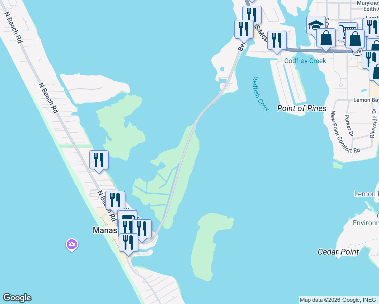 map of restaurants, bars, coffee shops, grocery stores, and more near 1501 Beach Road in Englewood