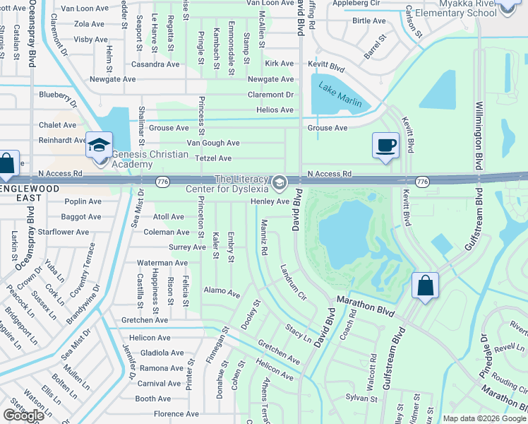 map of restaurants, bars, coffee shops, grocery stores, and more near 6985 Manniz Road in Port Charlotte