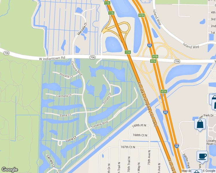 map of restaurants, bars, coffee shops, grocery stores, and more near 187 Sonata Drive in Jupiter