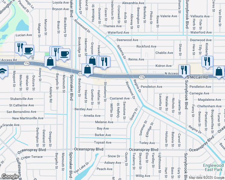 map of restaurants, bars, coffee shops, grocery stores, and more near 10190 Winstead Avenue in Englewood