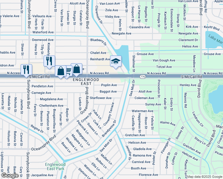 map of restaurants, bars, coffee shops, grocery stores, and more near 11384 Baggot Avenue in Englewood