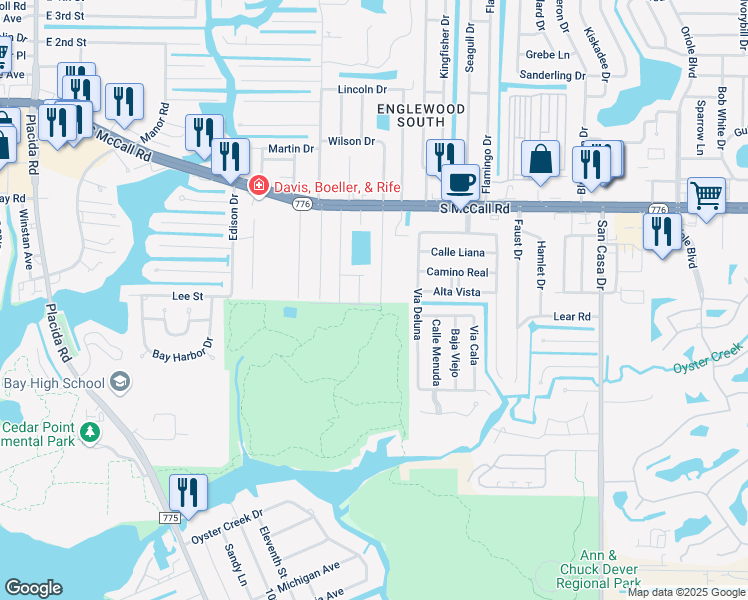 map of restaurants, bars, coffee shops, grocery stores, and more near 1900 Shadow Lane in Englewood