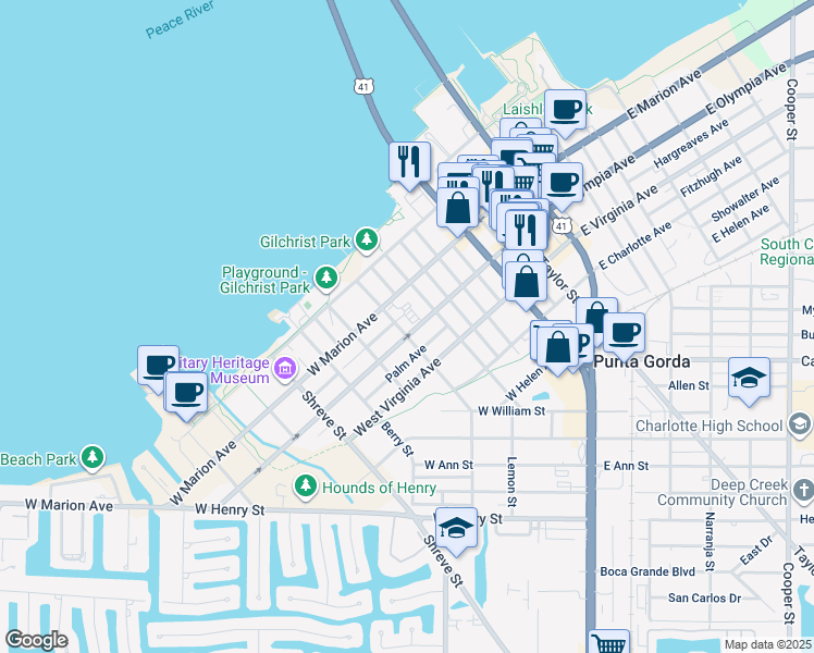 map of restaurants, bars, coffee shops, grocery stores, and more near 260 McGregor Street in Punta Gorda