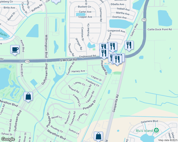 map of restaurants, bars, coffee shops, grocery stores, and more near 6976 Cheerful Street in Port Charlotte