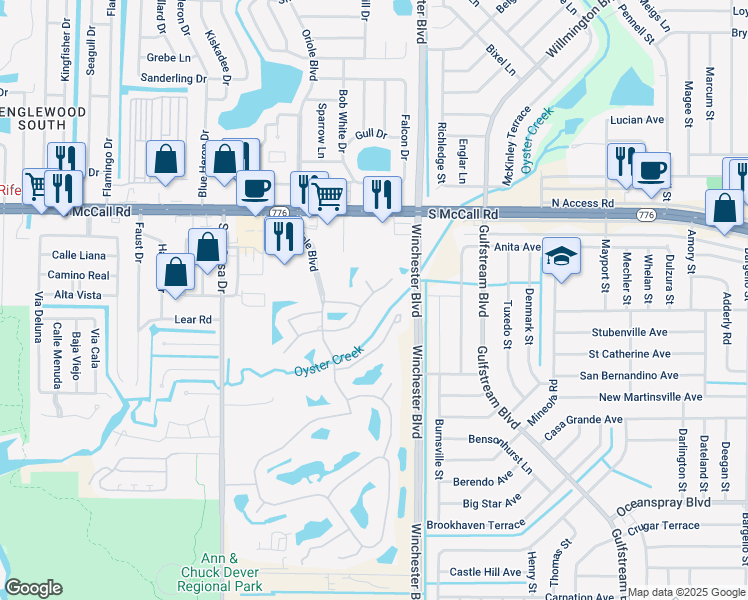 map of restaurants, bars, coffee shops, grocery stores, and more near 8485 Creekview Lane in Englewood