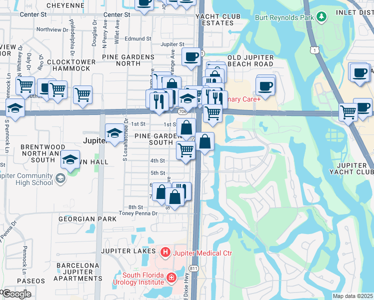 map of restaurants, bars, coffee shops, grocery stores, and more near 312 South Old Dixie Highway in Jupiter
