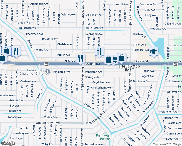 map of restaurants, bars, coffee shops, grocery stores, and more near 11050 Carnegie Avenue in Englewood
