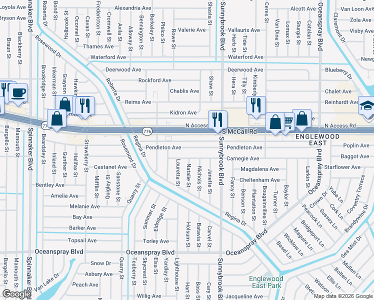 map of restaurants, bars, coffee shops, grocery stores, and more near 10435 Pendleton Avenue in Englewood