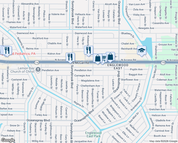 map of restaurants, bars, coffee shops, grocery stores, and more near 11097 Pendleton Avenue in Englewood