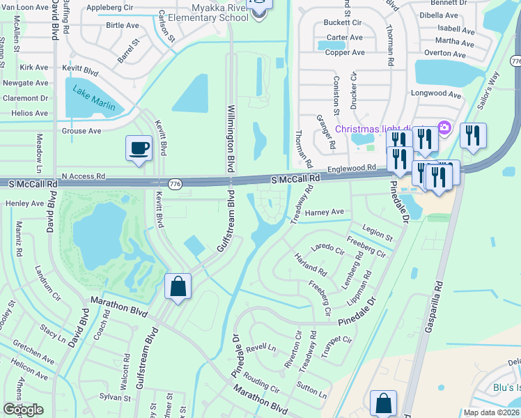 map of restaurants, bars, coffee shops, grocery stores, and more near 162 Seaview Circle in Port Charlotte