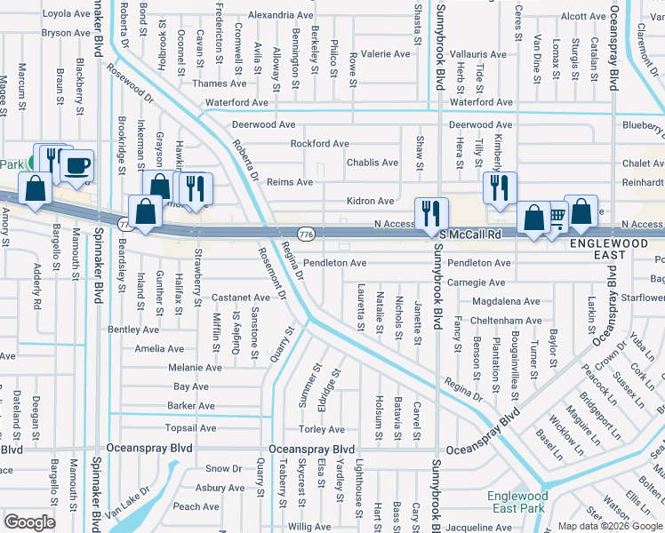 map of restaurants, bars, coffee shops, grocery stores, and more near 10386 Carnegie Avenue in Englewood