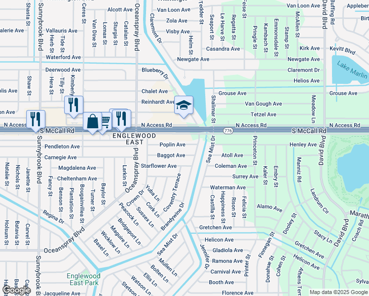 map of restaurants, bars, coffee shops, grocery stores, and more near 11384 Baggot Avenue in Englewood