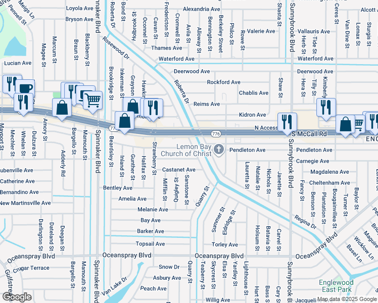 map of restaurants, bars, coffee shops, grocery stores, and more near 10238 Winstead Avenue in Englewood