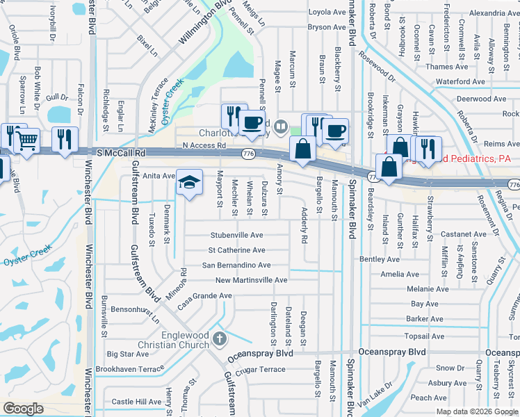 map of restaurants, bars, coffee shops, grocery stores, and more near 6518 Whelan Street in Englewood