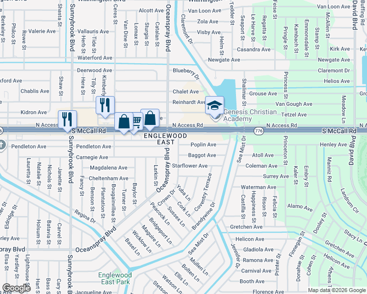 map of restaurants, bars, coffee shops, grocery stores, and more near 11336 Baggot Avenue in Englewood