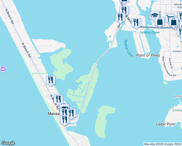 map of restaurants, bars, coffee shops, grocery stores, and more near 1501 Beach Road in Englewood