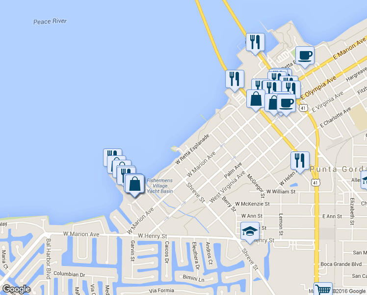 map of restaurants, bars, coffee shops, grocery stores, and more near 750 West Retta Esplanade in Punta Gorda