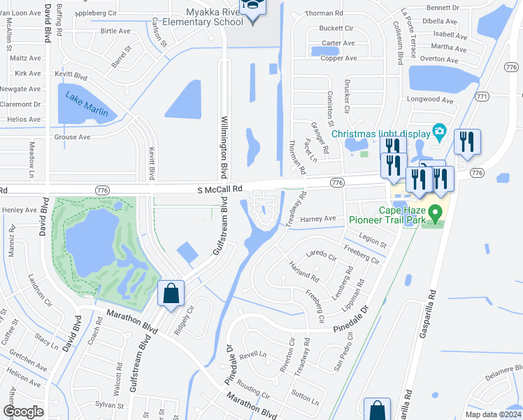 map of restaurants, bars, coffee shops, grocery stores, and more near 162 Seaview Circle in Port Charlotte